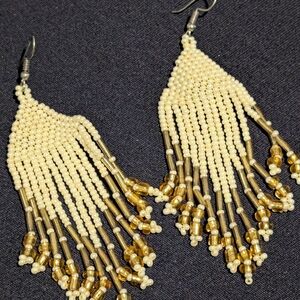 Elegant Cream and Gold Beaded Earrings